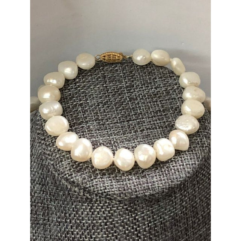 Vintage 14K Gold Fish Clasp JCM Cultured Freshwater Pearl NECKLACE & BRACELET