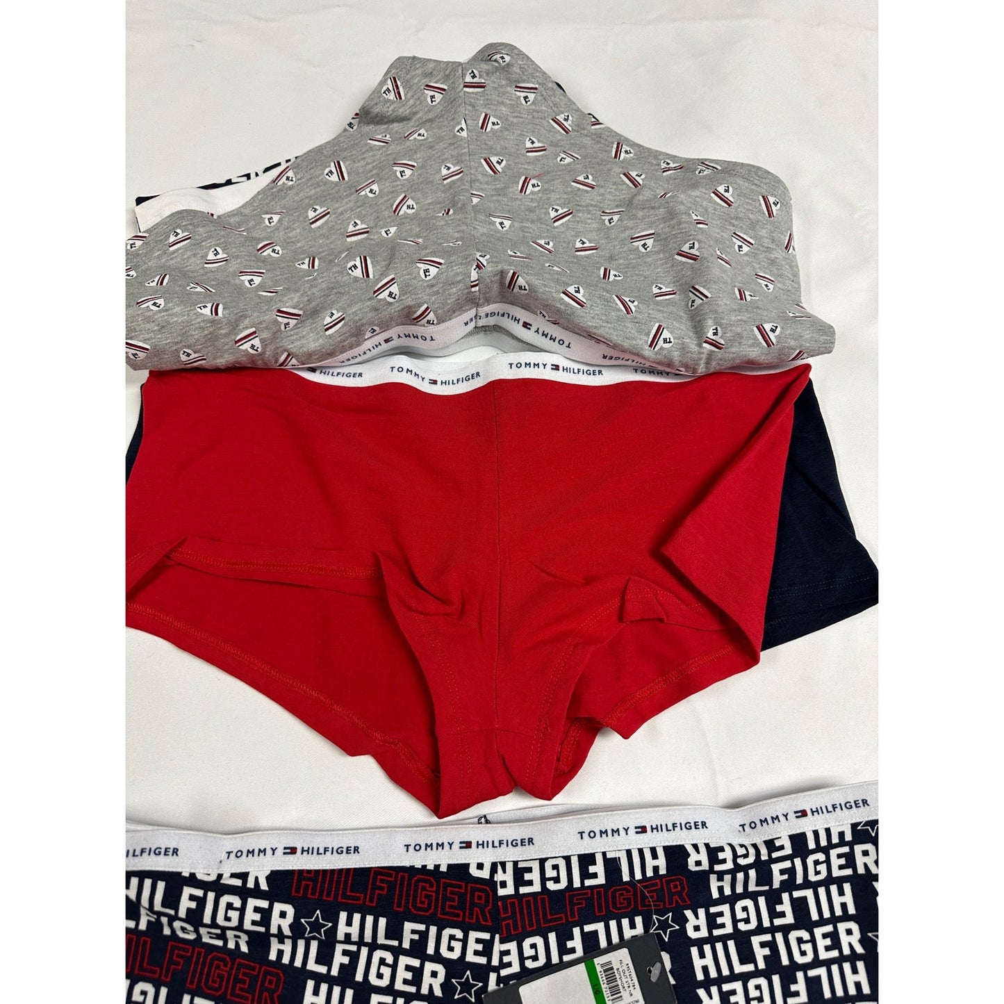 Tommy Hilfiger Women's 10 Pairs Boyshort cotton panties TH Logo Size L Navy Red NWT