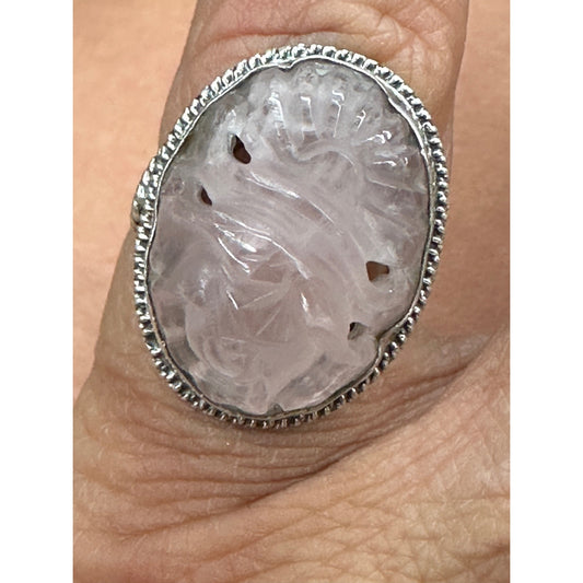 Vintage Sterling Silver Carved Quartz Ring Size 6