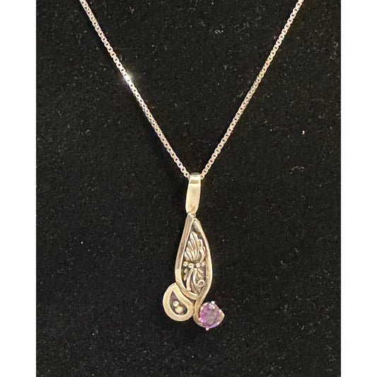 Vintage W. Begay Sterling Silver Amethyst Pendant Necklace