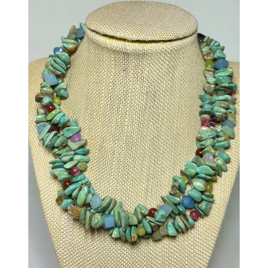 DTR Jay King Sterling Silver Multi Gemstone Triple Strand Necklace.