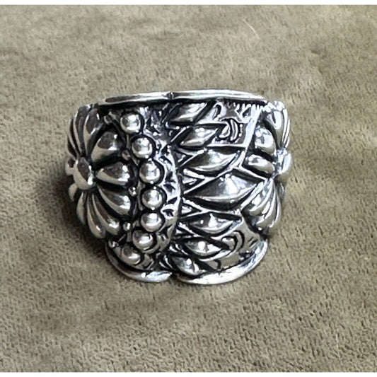 BBJ Sterling Silver Wide Floral Repousse Ring Size 8 3/4