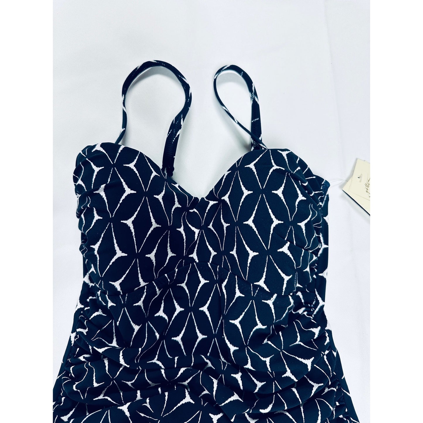 $157 Profile By Gottex Women's Blue Geometric Print Swimdress Swimsuit Size 6