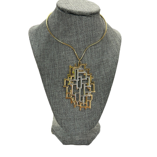 Vintage Napier Gold Silvertone Geometric Abstract Pendant Collar Cuff Necklace