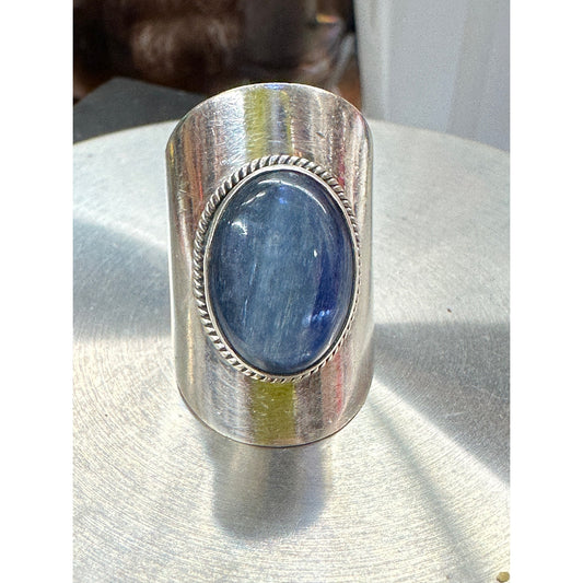 Vintage Sterling Silver Wide Band Blue Kyanite Ring Size 8