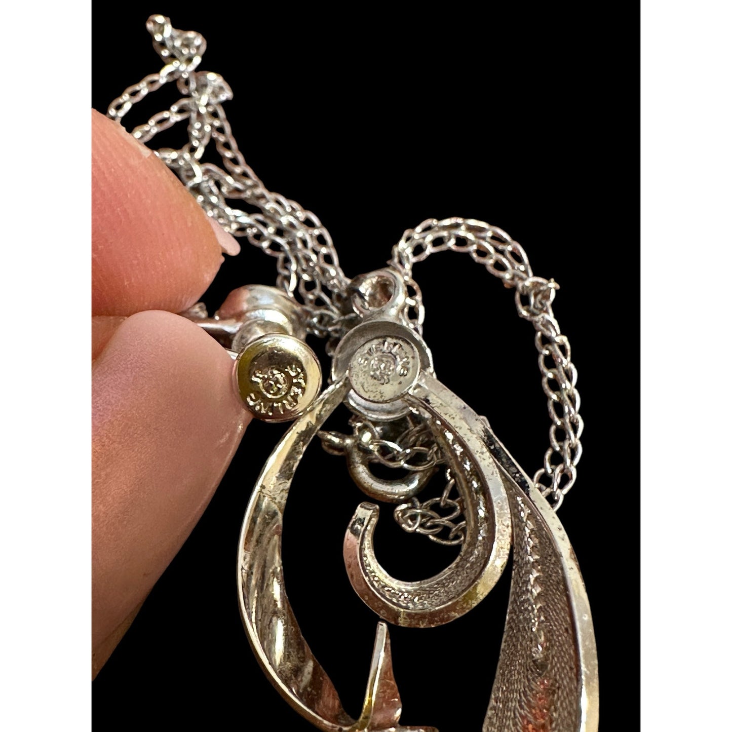 Sterling Silver Pink Cats Eye Pendant Necklace & Dangle Screw Back Earrings