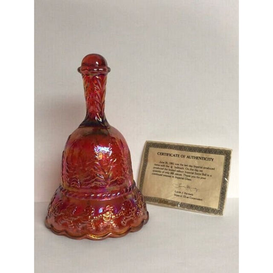 Imperial LIG Santa Sunset Ruby Carnival Glass Bell Christmas w/ certificate