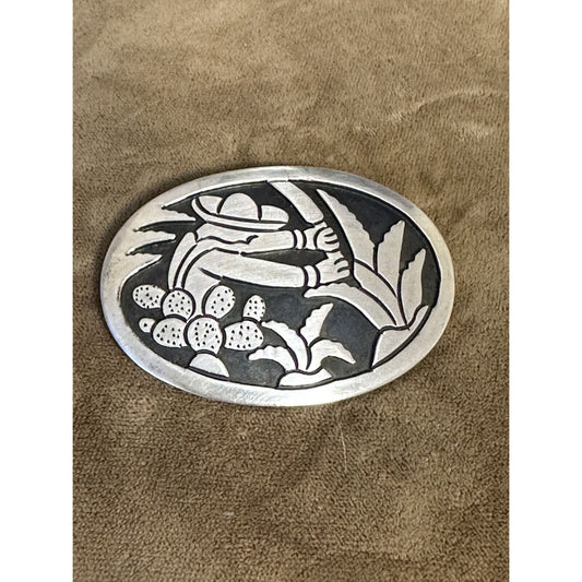 Vintage Taxco AVG Oval Scenic Brooch Pin 12.7g