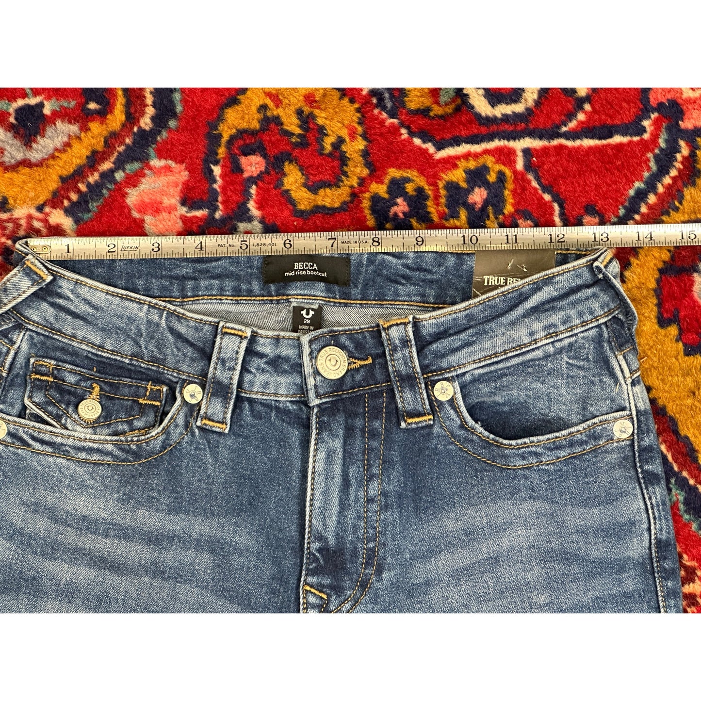 True Religion Becca Mid Rise Boot Cut Flap Pocket Denim Jeans W29 Stretch NWT