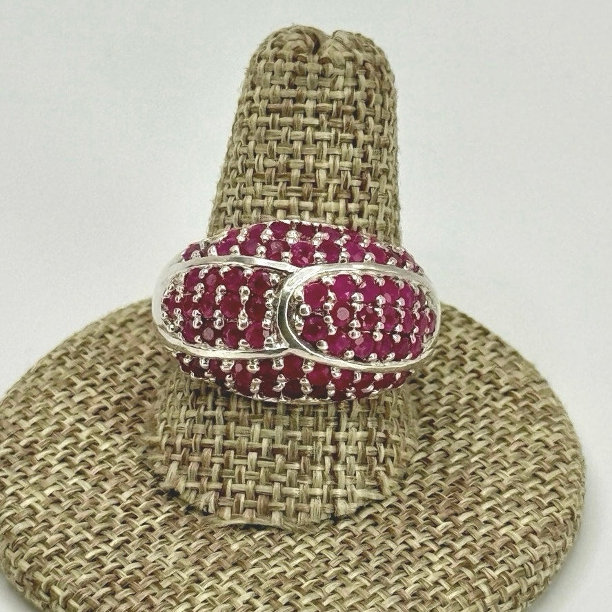 Sterling Silver Pink Stone/ Simulated Ruby Dome Ring Size 8.75