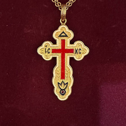 Camrose & Kross JBK Kennedy Russian Cross Red Enameled Necklace