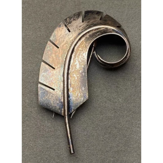Vintage Napier Sterling Siilver Leaf Feather Fur Clip