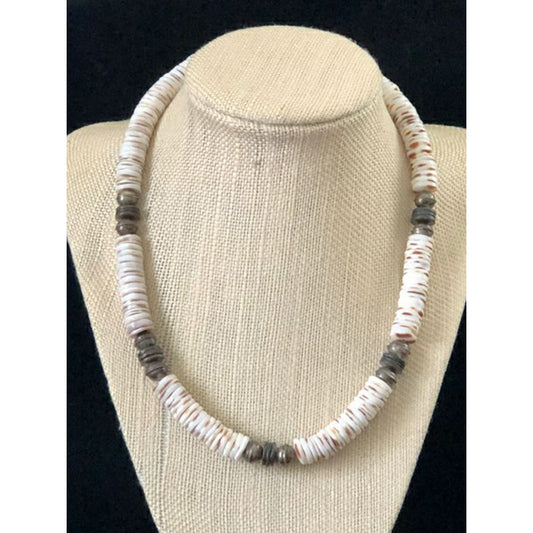 Beautiful Vintage stacked beaded Disc Shell Surfer Summer Necklace