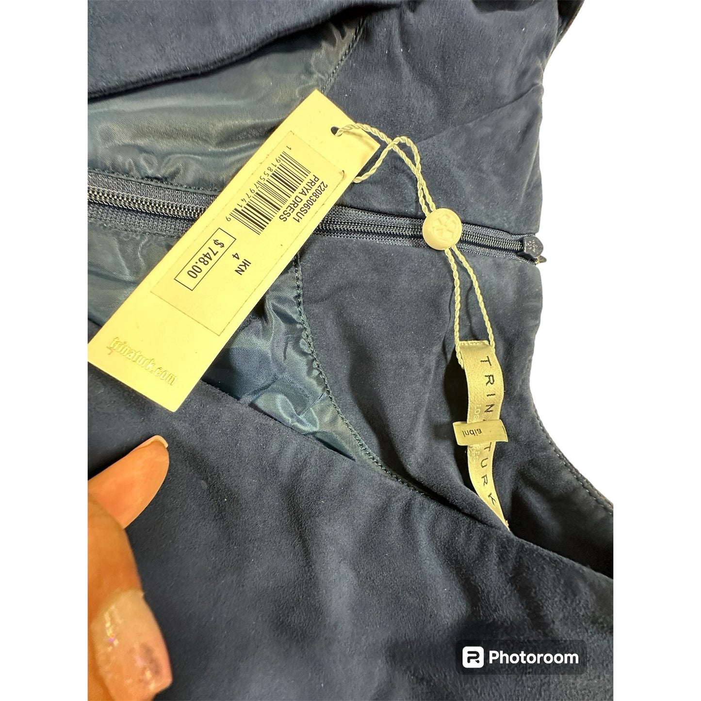 $748 Trina Turk Pryia Navy Blue Suede  Dress Size 4 NWT