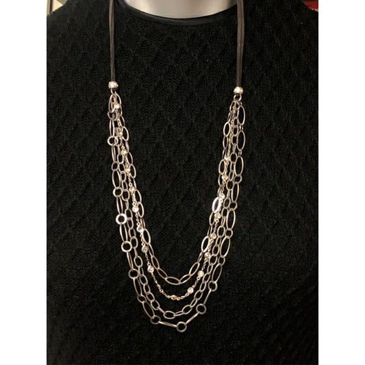 Silpada Sterling "Everlasting" Suede Cord Cubic  Drop Chain Long Necklace