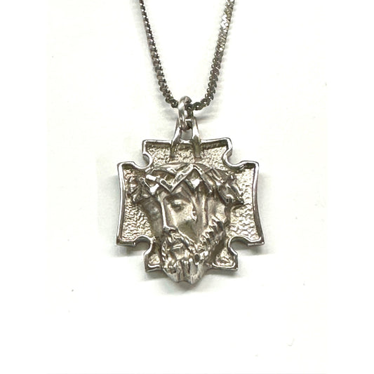 Vintage Sterling Silver Jesus Pendant Necklace