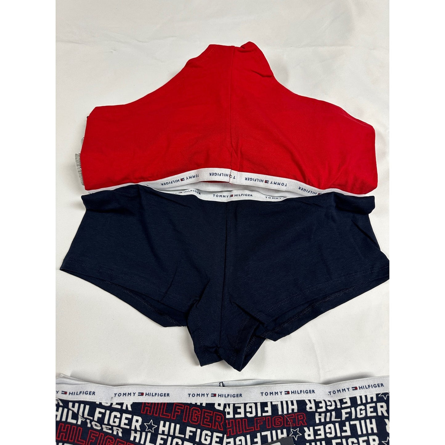 Tommy Hilfiger Women's 10 Pairs Boyshort cotton panties TH Logo Size L Navy Red NWT