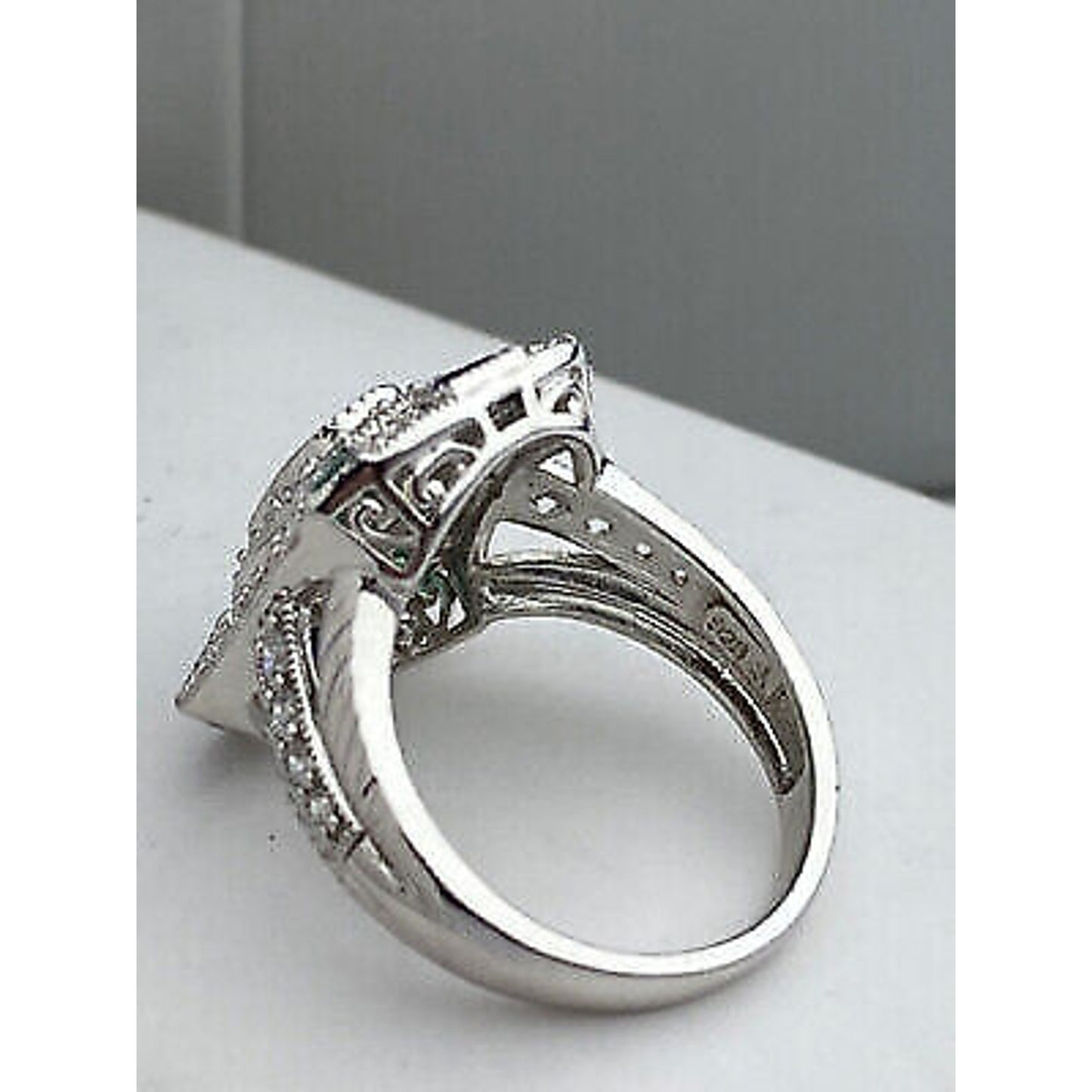 Sterling Silver Green Clear and Blue Stone ART DECO Style Ring Sz 7.25