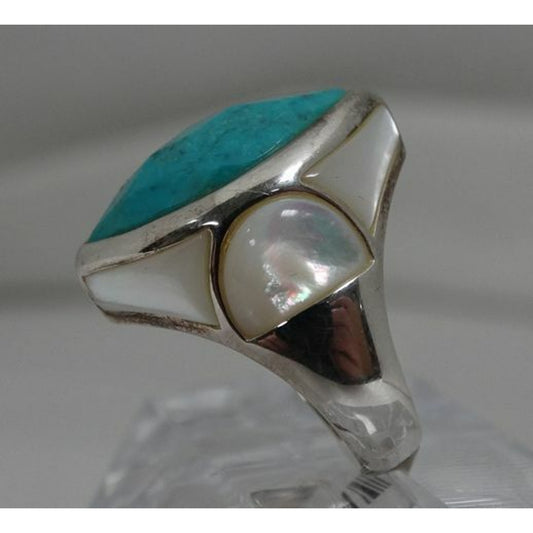 Sterling Silver Turquoise & MOP Sz7 Ladies Ring