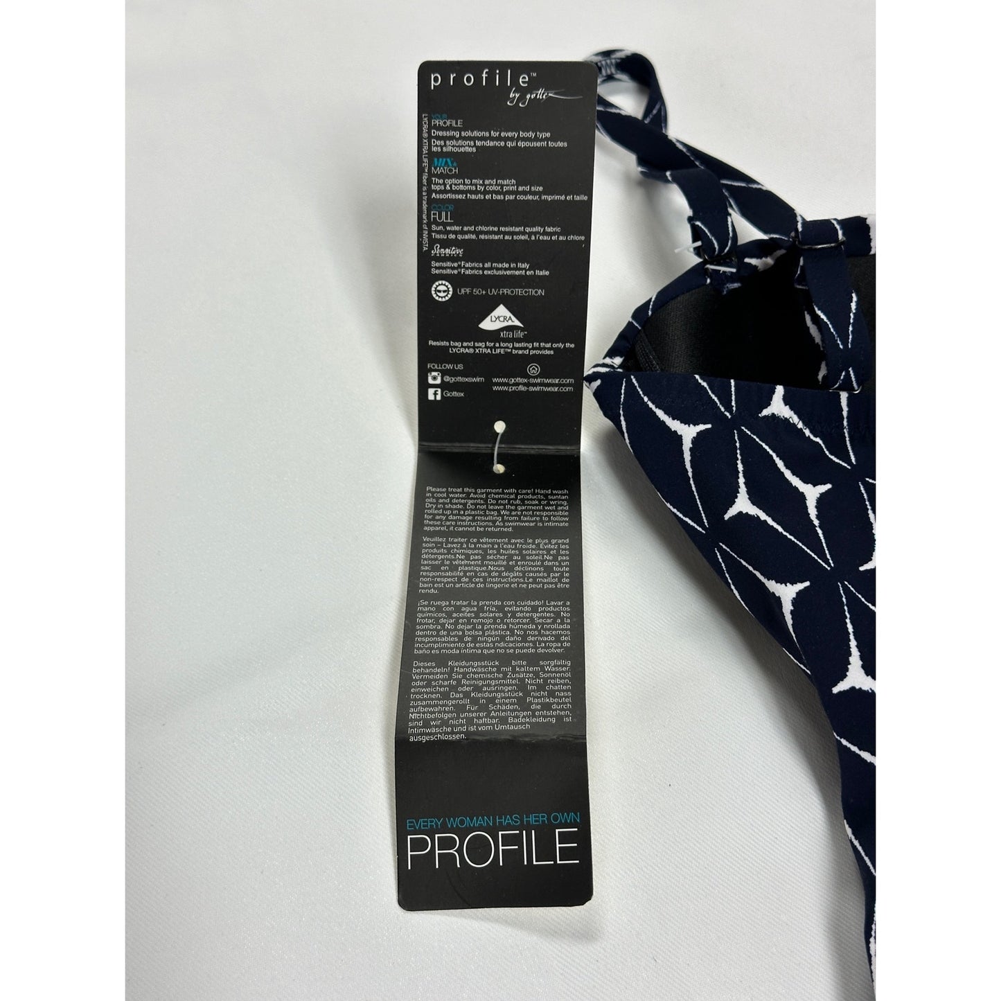 $157 Profile By Gottex Women's Blue Geometric Print Swimdress Swimsuit Size 6