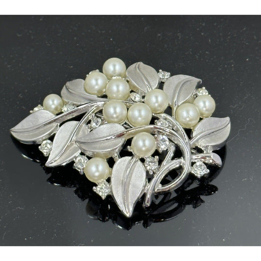 Vintage Crown Trifari Brushed Silvertone Brooch Pin