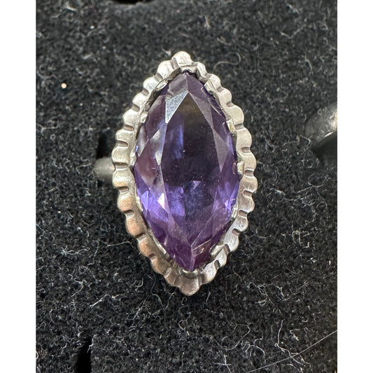 Vintage Sterling Silver Marquise Purple Amethyst Ring Size 6
