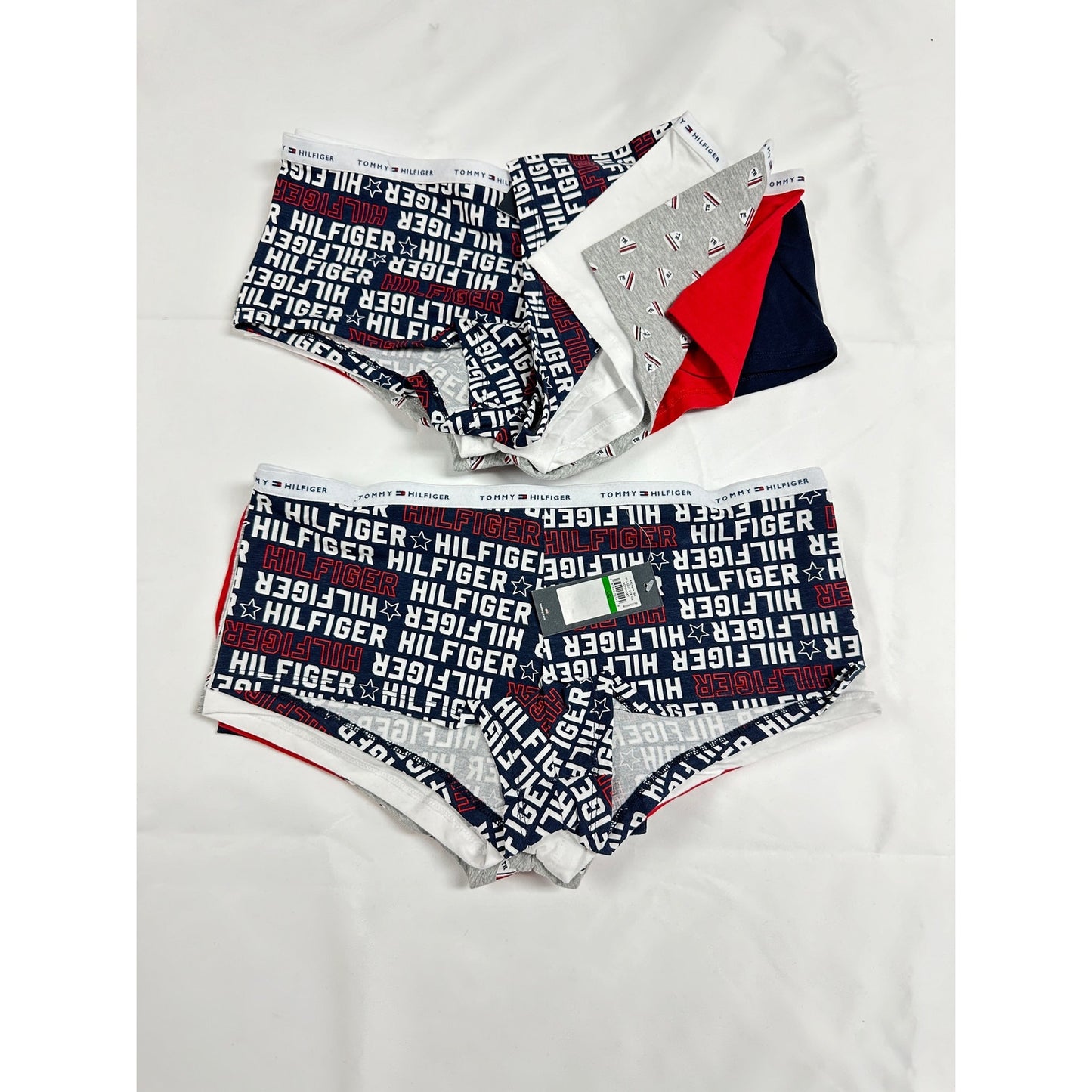 Tommy Hilfiger Women's 10 Pairs Boyshort cotton panties TH Logo Size L Navy Red NWT