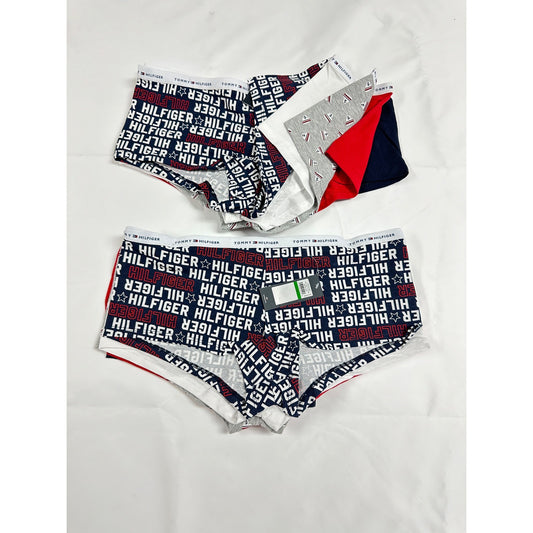 Tommy Hilfiger Women's 10 Pairs Boyshort cotton panties TH Logo Size L Navy Red NWT