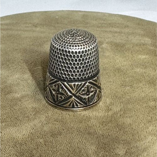 Vintage Simons Bros Sterling Silver Gold Etched Band Thimble Size 11