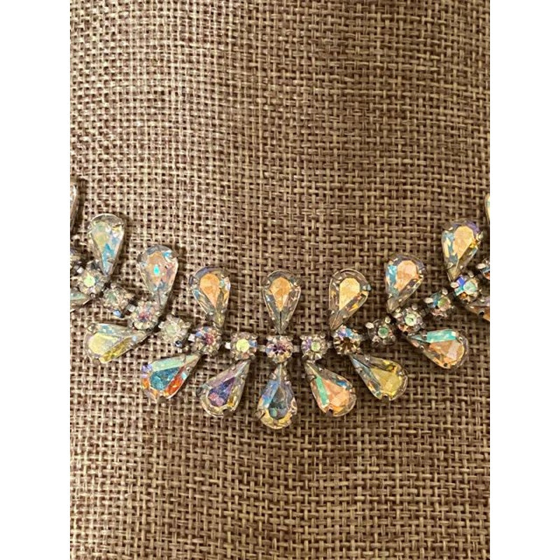 Vintage Aurora Borealis Rhinestone B. David Silvertone Necklace