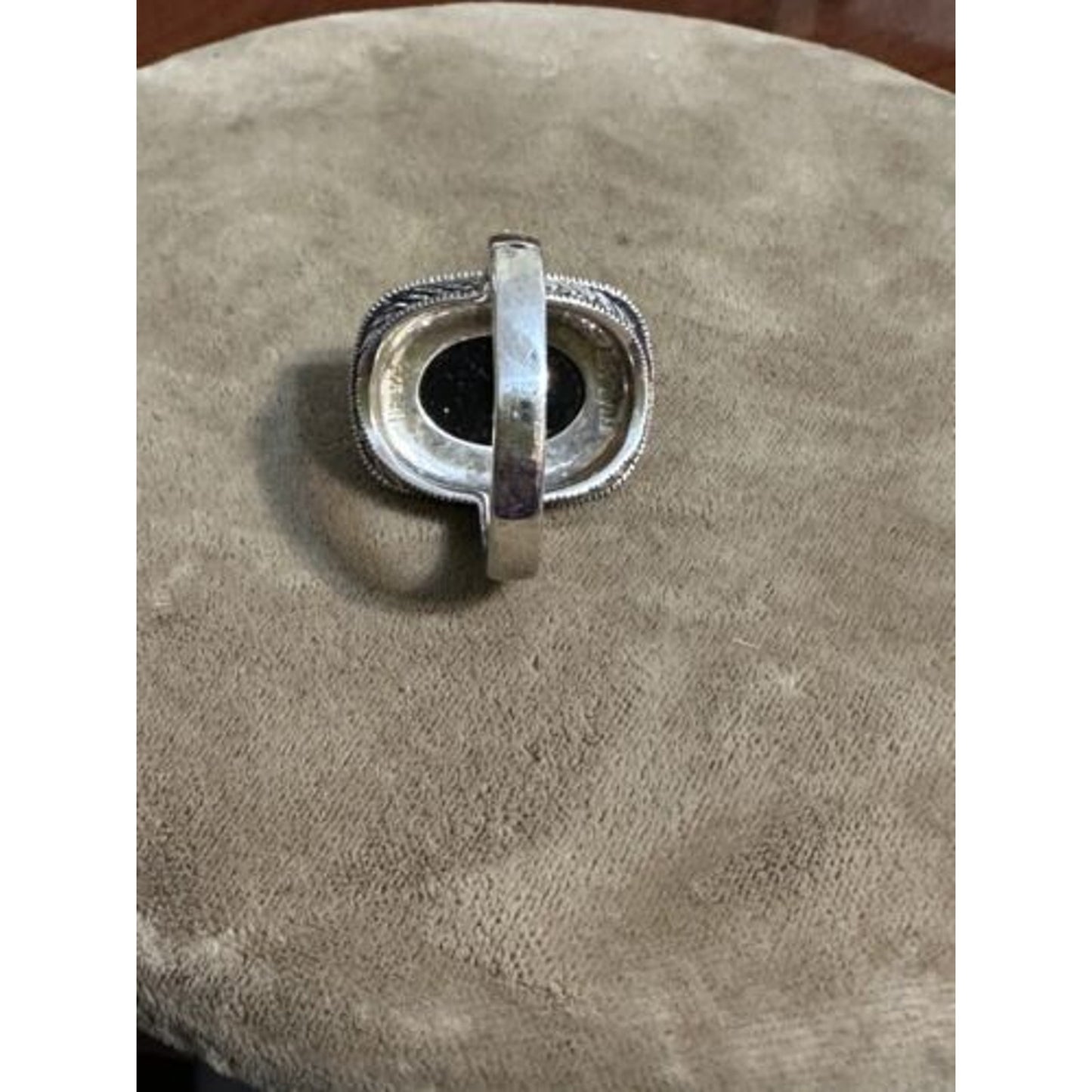 Sterling Silver Marcasite Faceted Onyx Ring Size 9