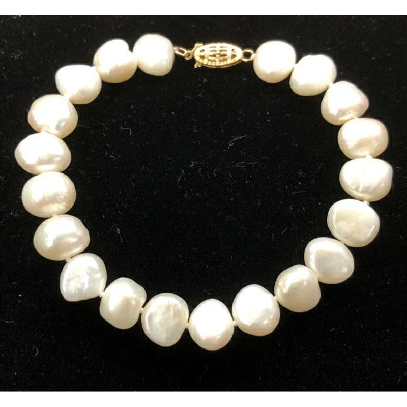 Vintage 14K Gold Fish Clasp JCM Cultured Freshwater Pearl NECKLACE & BRACELET