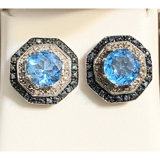 Sterling Silver 1/10 CTTW Blue Diamond Synthetic Blue Topaz Stud Earrings