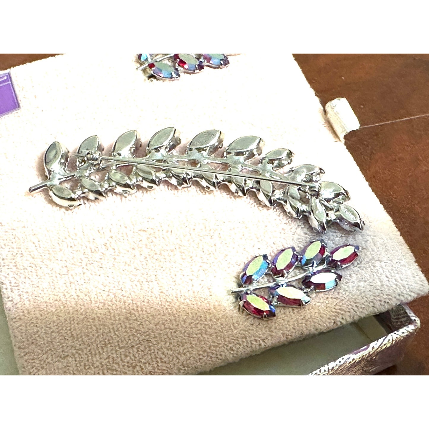 Vintage B David Red Aurora Borealis Brooch & Earrings Set.