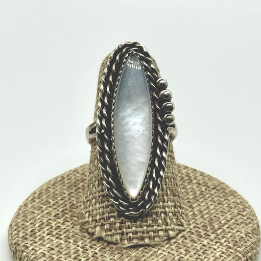 Vintage Sterling Silver MOP Elongated Ring Size 6