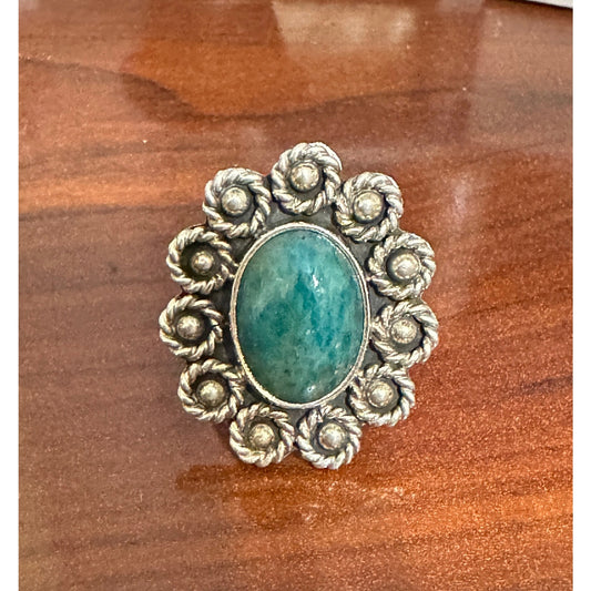 Cii 925 Mexico Green Chrysocolla Sterling Silver Ring Size 9 3/4